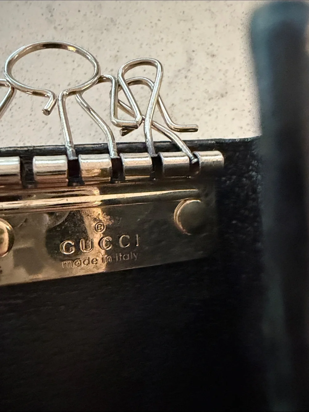 Gucci Black  Monogram Key Holder with Gold Hardware Auth